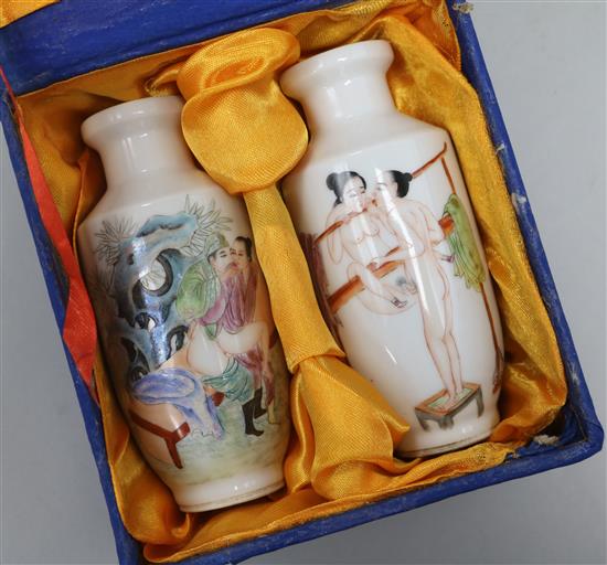 Two Chinese porcelain erotic vases
